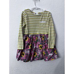 Mini Boden rabbit sunflowers spring print dress girls size 6-7 years